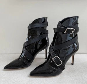 GIANVITO ROSSI Womens Black Patent Leather Vamp Ankle Boots Straps Italy, 37, 7 - Picture 1 of 18