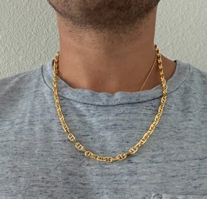 .925 Sterling Silver Yellow Gold Plated Mariner Gucci Link Chain ITALY 22" - Picture 1 of 4