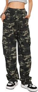 Camo Pants Women High Waisted Wide Leg Casual Y2K Camoflage Cargo Pants Baggy El - Picture 1 of 12