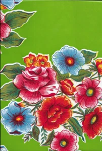 Oilcloth Fabric Texas Lady Bird Wild Flower Lime Pattern Sold in Yard or Bolt - Picture 1 of 2