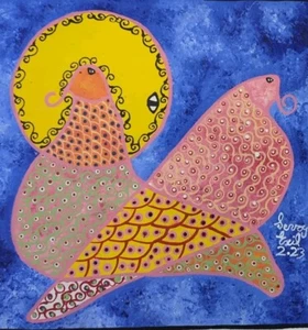 Original haitianisches Gemälde Kunst von Famous LeVoy Exil Öl auf gespannter Leinwand 12X12 - Bild 1 von 4