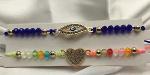 2 PC Evil Eye Bracelets Set Jewelry Unisex Bead Charm String Knot Bracelet 2050 - Picture 1 of 2
