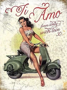 Vespa Ti Amo Kleines Metallschild 200mm x 150mm (Og) - Picture 1 of 1