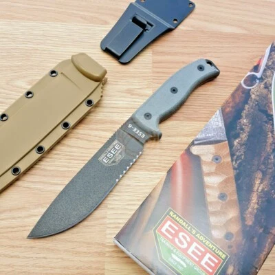 Cuchillo fijo ESEE Modelo 6 hoja de acero al carbono de 5,75" mango Micarta de lino negro Foto 1 de 4