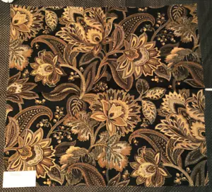 DURALEE Jacobean Floral in Gold/Black 23 1/2 x 25 1/2" Linen Blend Fabric Sample - Picture 1 of 3