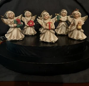 Vintage Porcelain Homco Angel Christmas Ornaments Set of 5 - Picture 1 of 4