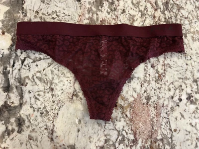 Victoria's Secret PINK Logo Thick Waistband Lace Thong Burgundy Small - Image 1 of 3