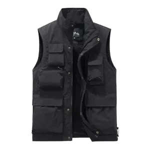 Cargo Giacca Gilet Gilet Pesca Zip Top Uomo Gilet Multitasche Senza Maniche - Foto 1 di 13