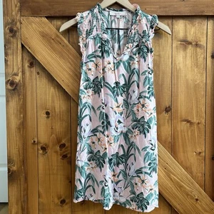Vestido Loft XSP XS Pequeño Rosa Tropical Floral Lirio Volantes - Imagen 1 de 4