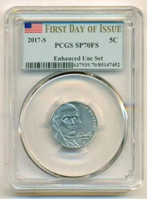 2017 S Jefferson Nickel Enhanced SP70 FS PCGS FDI Flag - Image 1 of 2