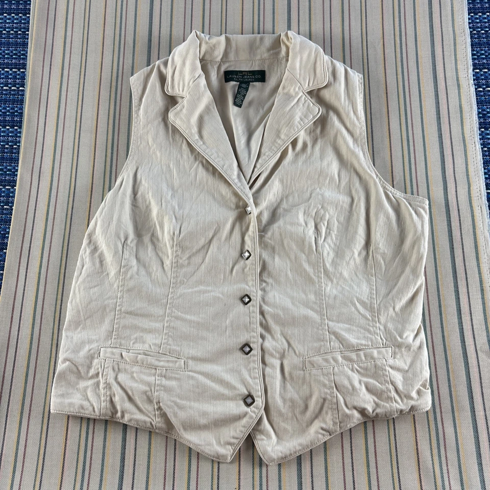 LRL Ralph Lauren Chaleco Utilitario Mujer XL Marfil Perla A Presión Western Damas #8916 Foto 1 de 4