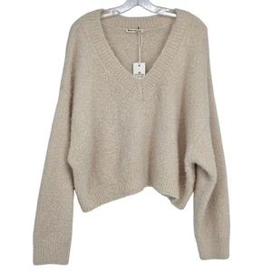 Maglione Marine Layer NUOVO donna XL Teddy Eyelash scollo a V misto lana champagne - Foto 1 di 6