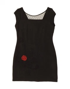 DESIGUAL Womens Sheath Dress UK 18 XL Black Floral Cotton DD42 - Picture 1 of 3