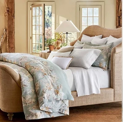 $470 RALPH LAUREN ELISABETTA KING DUVET COVER DOGWOOD TEA ROSE FLOWER JADE GREEN - Image 1 of 4