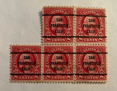 U. S. stamps 2 cent WASHINGTON, w/ San Francisco Calif. precancel, block of 5 - Image 1 of 2