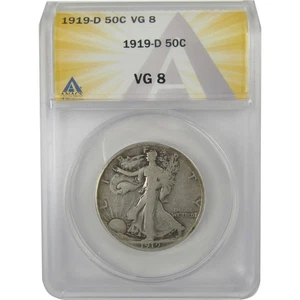 1919 D Liberty Walking Half Dollar VG 8 ANACS Silver SKU:I20829 - Picture 1 of 4