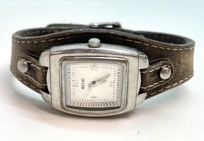 Women's Relic Silver Tone Stainless-Steel Leather Band Wristwatch, 36.2g - Image 1 of 4