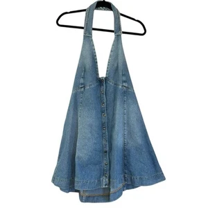 Free People Rizzo Mini Y2K Retro Jean Dress Women’s L 100% Cotton Western Denim - Picture 1 of 15