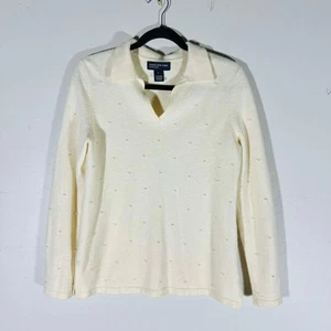 Maglione girocollo JONES NEW YORK vintage lana angora perle panna taglia large - Foto 1 di 9