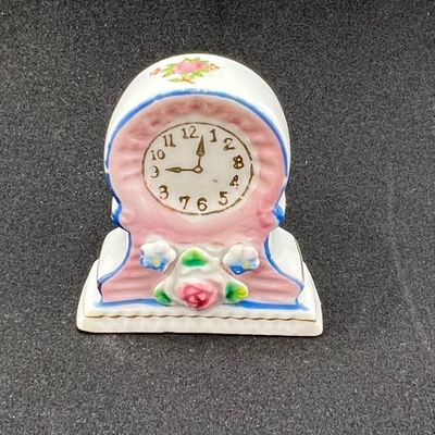 Estatuilla Reloj Cerámica Miniatura Vintage Rosa Floral Hecha en Japón Ocupado Foto 1 de 4