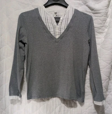 White Stag Women Top XL Gray/White long Sleeve Pullover Blouse Cotton Spots Back - Image 1 of 4