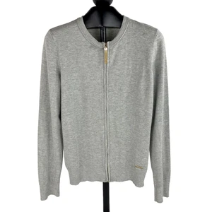 Ellen Tracy Strickjacke Pullover Damen M Pearl Zip Pull Jacke grau Viskose Nylon - Bild 1 von 9