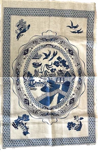 NWOT Blue Willow Dish Tea Towel Linen Blend Ireland Asian Scenes Lamont - Picture 1 of 6