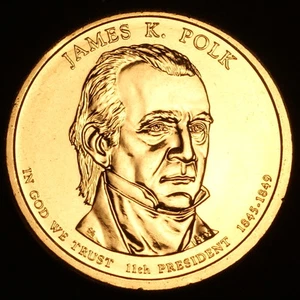 2009 P James K. Polk ~ Presidential Dollar ~ Pos B ~ Münze ist aus U.S. Mint Roll - Bild 1 von 2