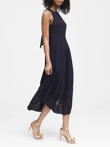 Banana Republic Laser-Cut Curved-Hem Midi Dress, Black, Size 4,Retail $148.00 - Picture 1 of 2