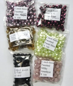 Lot 254 - Czech Glass Facetted Fire Polished Beads 6mm 100 each of 6 colours - Picture 1 of 1