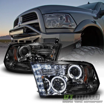 Smoked 2010-2018 Dodge Ram 1500 2500 3500 LED Halo Projector Headlights Headlamp - Image 1 of 4