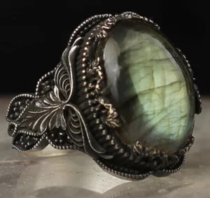 Labradorite Stone 925 Sterling Silver Natural Stone Handmade Men's Ring Gift. - Picture 1 of 3