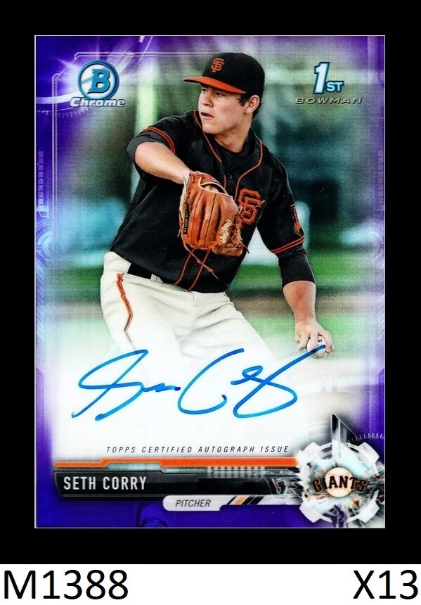 1-2017 BOWMAN CHROME DRAFT PURPLE REFRACTOR AUTO SETH CORRY GIANTS /250 QTY - Image 1 of 1