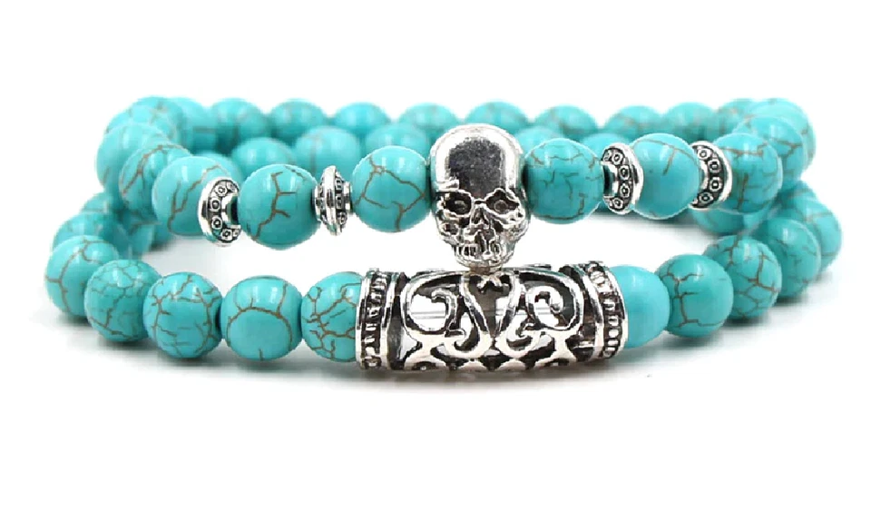 Edelstein-Armband Türkis-Howlith 2-reihig Natursteine mit Maserung Skeleton - Bild 1 von 1