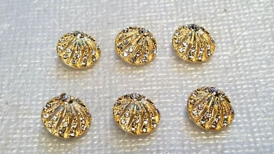 6 gold-tone rhinestone buttons, 3/4" (19 mm), shank, metal  - Image 1 of 3