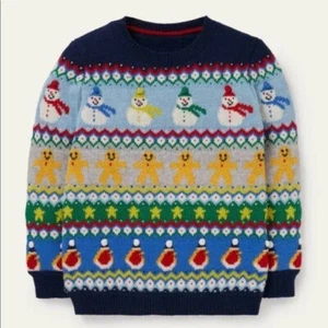 Mini Boden Navidad Muñecos de Nieve Suéter Jersey Isla Justa Tejido Nuevo con Etiquetas Nuevo 9-10 - Imagen 1 de 6