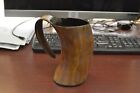 BURNT BROWN BUFFALO HORN GAME OF THRONE MEDIEVAL DRINKING ALE CUP MUG 7"