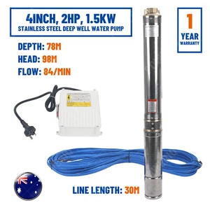 2HP 1500W Submersible Bore Pump 240V Deep Well Water Pump Stainless Steel - Picture 1 of 12
