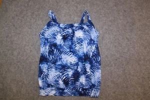 TANKINI OBERTEIL TOP GRÖSSE 38 DD (12DD) BLAU GEMUSTERT SCHAUMSTOFF KÖRBCHEN - Bild 1 von 2