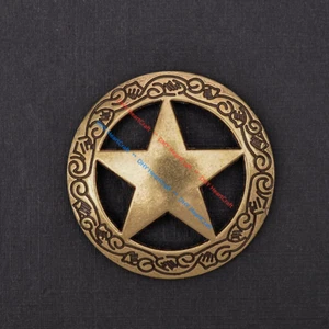 10PC WESTERN SADDLE HORSE TACK ANTIQUE ENGRAVED RANGER STAR CONCHOS SCREW BACK - Picture 1 of 10