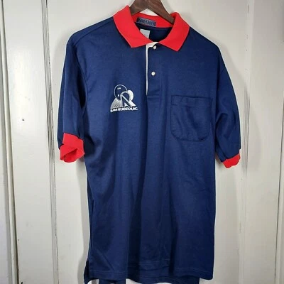 Vintage Blue with Red Hilton Bowling Polo Shirt Men's Size Large Made In USA - Image 1 of 4