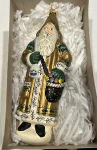 Vaillancourt Folk Art Ornament Gold Father Christmas Mouth Blown Hand Painted - Picture 1 of 5