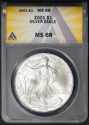 2001 $1 Silver American Eagle MS 68 ANACS # 7668296 + Bonus - Image 1 of 2