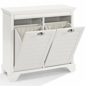 White Laundry Hamper Tilt Out Cabinet Hidden Storage Furniture Clothes Bathroom - Picture 1 of 6