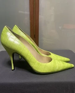 Stuart Weitzman Womens Lime Green Leather Mock Croc Stiletto Pump Heels Size 8 M - Picture 1 of 14