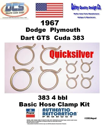 Dodge Dart Plymouth Cuda 1967 383 v8 Corbin abrazaderas de manguera 8 piezas nuevo MoPar EE. UU. Foto 1 de 2