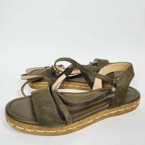 Via Spiga Womens US SZ 8.5 Espadrilles Olive Green Leather Strappy Ankle EU39 - Picture 1 of 8