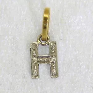 9ct 9k Yellow Gold Natural Diamond Initial Letter H Pendant - Picture 1 of 4