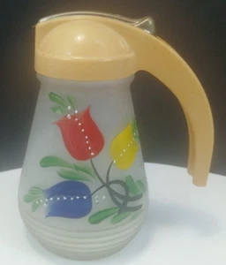 Vintage Hazel Atlas Frosted Gay Fad Hand Painted Floral Pattern Syrup Dispenser - Picture 1 of 6