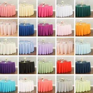 1 or 10 LinenTablecloth 132 in. Round Poly Wedding Banquet Tablecloths 28 Colors - Picture 1 of 68